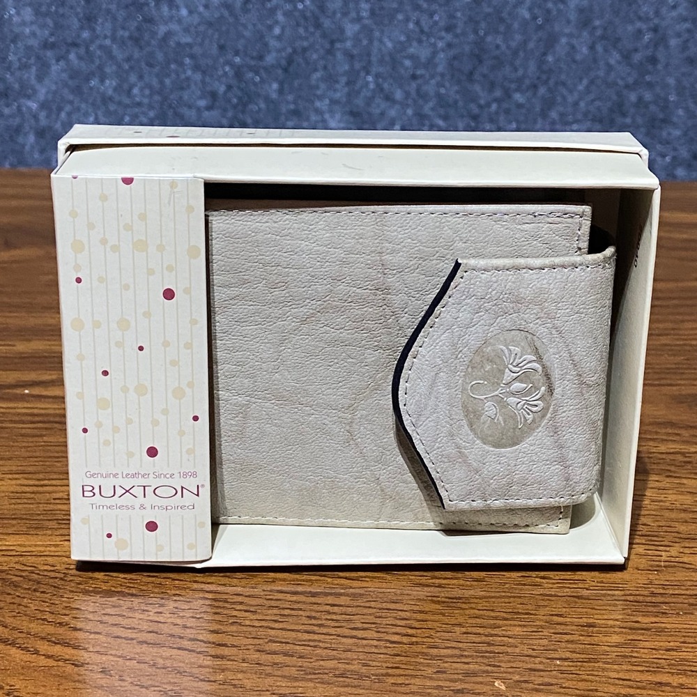Buxton VTG Beige Top Grain Cowhide Leather Billfold Wallet Security Pocket NOS